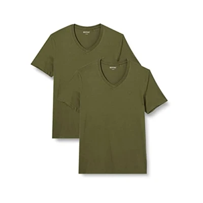 Image of MUSTANG Men&#039;s 2 pack V neck T Shirt, Ivy Green 6421, S