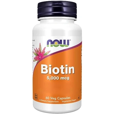Image of Now Foods, Biotin, 5000mcg, Vitamin B7, High Dose, 60 Vegan Capsules, Gluten Free, Soy Vegetarian, Non GMO