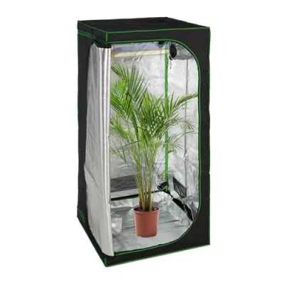 Image of Relaxdays Grow Tent, Plant Cultivation, Reflective Inner Foil, Mini Greenhouse, HxWxD: 200 x 100 cm, Black/Green, Polyester, Steel, Plastic
