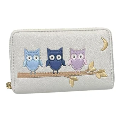 Image of SoBo LEATHER Ladies Purse, Medium Size Purses Featuring Owls, Zipped with Coin and Card Slots (Silky Grey)