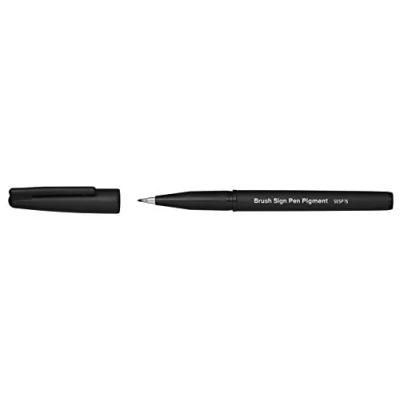 Image of Pentel SESP15 AX Brush Sign Pen Pigment with Pigmented Ink, Fibre Pen, Like Tip, Black (Pack of 12)