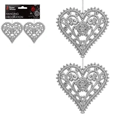 Image of PMS 513454S Hanging Decoration Glitter Heart Silver Pack of 2 Accessory