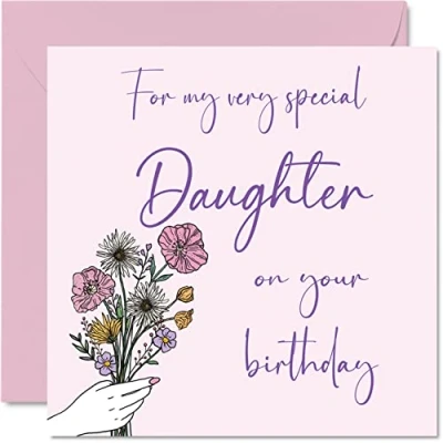 Image of Cute Birthday Cards for Daughter Flowers Happy Card from Mum Dad, Special Gifts, 145mm x Greeting Gift