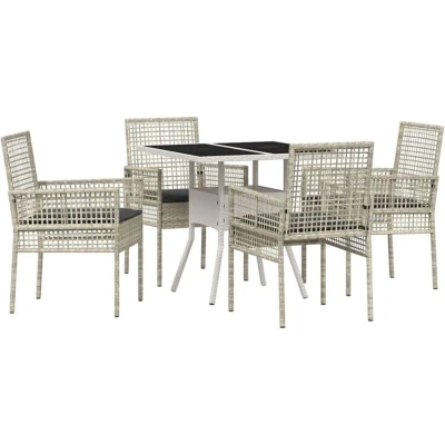 Image of vidaXL 5 Piece Garden Dining Set Light Grey Poly Rattan