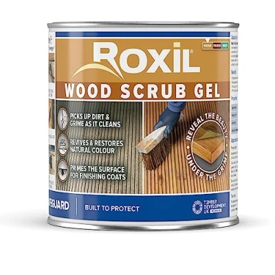 Image of Roxil Wood Scrub Gel Oxalic Acid Based Cleaner To Revive Weathered Outdoor Furniture And Decking, Restore Colour Grain (1L)