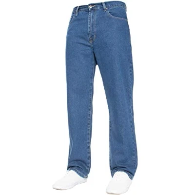 Image of New Mens Straight Leg Basic Heavy Work Jeans Denim Pants All Waist Big Sizes 52W X 32L Stone Wash