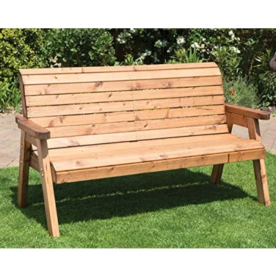 Image of Samuel ALEXANDER Hand Made Traditional 3 Seater Chunky Rustic Wooden Garden Bench Furniture Pre Built