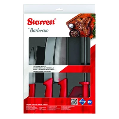 Image of Starrett Stainless Steel Barbecue BBQ Knife Set 6 Pieces Red Handle