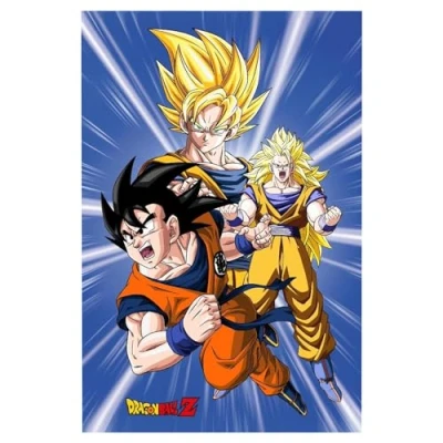 Image of Halantex Dragon Ball Z Fleece Blanket 100 x 150 cm Soft Polyester Throw Featuring Goku &amp; Super Saiyan Forms Warm Cozy, for DBZ Fans, Machine Washable