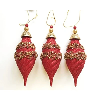 Image of Gisela Graham Regal Red Gold and Gem Jewel Hanging Decoration Set Of 3