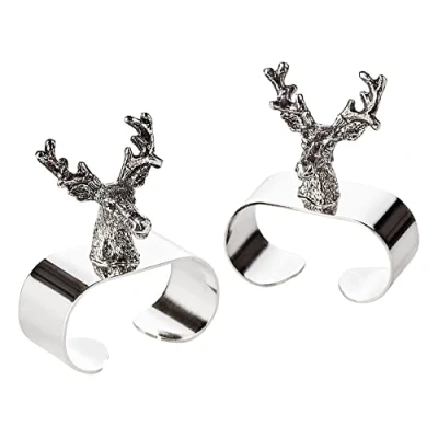 Image of EDZARD napkin ring &quot;Stag, silver plated, length 2,0 in, set of 2