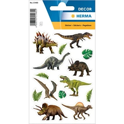 Image of HERMA 15480 Dinosaur Stickers, Small, Large, 42 Pieces, Animal Stickers with Motif, Children&#039;s Labels for Photo Album, Diary, Poetry Scrapbooking, Birthday Decoration, Letters, DIY