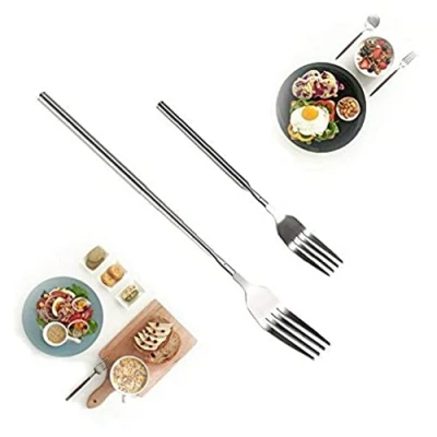 Image of Yosoo Stainless Steel 1 Adjustable Telescopic Fork Material, Portable Tableware for Barbecues, Dinners, Desserts, Sausages, Hot Dogs, Vegetables etc.