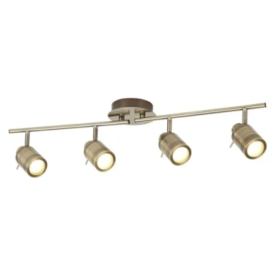 Image of Samson 4 Light Bathroom Ceiling Spotlight Bar Antique Brass IP44, GU10