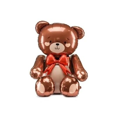 Image of Giant Teddy Bear Foil Balloon, Brown with Red Bow, 59 x 88 cm, Standing Design