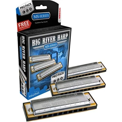 Image of Hohner Harmonica 590 Big River Harp Pro Pack Set, Keys of G, A, &amp; C, Stainless steel (3P590BX)