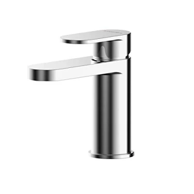 Image of nuie BIN315 Binsey Modern Bathroom Round Mini Mono Basin Mixer Tap with Lever Handle and Push Button Waste, 140mm, Chrome