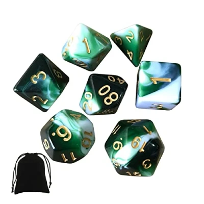 Image of Polyhedral DND Dice Set, 7PCS Game Green and White Mix for Dungeon Dragons D&amp;D RPG MTG Table Games Dice, D4 D8 D10 D12 D20