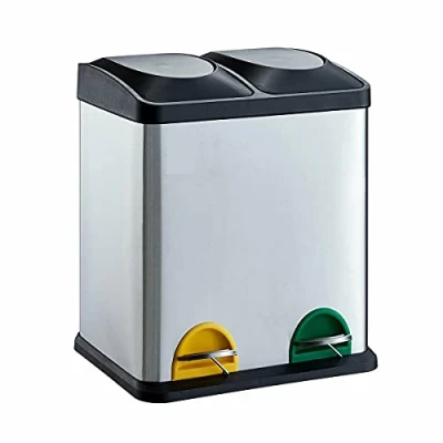 Image of Evre Recycling Bin with Lids for Kitchen / 40 Litre Capacity 2 Compartments Waste Separation (40L (20L+20L)) Silver