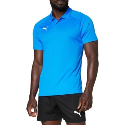 Image of Puma Men&#039;s LIGA Sideline Polo Shirt, Electric Blue Lemonade White, Small