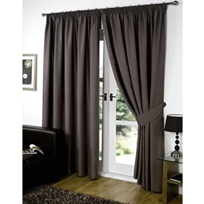 Image of viceroy bedding PAIR OF Luxury FAUX SILK Pencil Pleat Curtains INCLUDING MATCHING TIE BACKS (66&#039;&#039; x 54&#039;&#039;, Chocolate Brown)