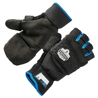 Image of Fingerless Winter Work Glove with Flip Top Mitten, Thermal Fleece Lined, Ergodyne ProFlex 816, Black, XX Large
