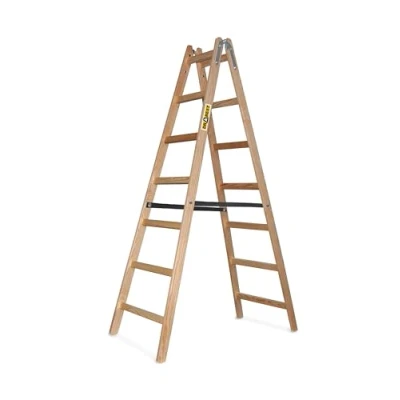 Image of DRABEST Pro Wooden Step Ladder 7 Lightweight Foldable for Home Impregnated Pine, Zinc Reinforcements Capacity 150 Kg 61x211x13cm