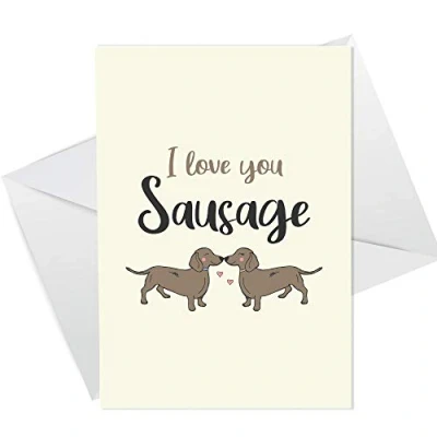 Image of RED OCEAN Funny Sausage Dog Dachshund Card Birthday Anniversary For Husband Wife Novelty Daschund