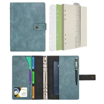 Image of WONDERPOOL Leather Diary Refillable Notebook Spiral Journal Binder Portfolio A5 Dot Grid Paper &amp; Inner Pockets for Travel Work and Personal Organizer (Lake Blue, A5)