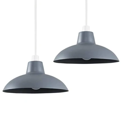 Image of MiniSun Pair of Retro Style Dark Grey Metal Easy Fit Ceiling Pendant Light Shades Complete with 10w LED Bulbs [3000K Warm White]