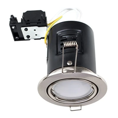 Image of MiniSun Fire Rated Brushed Chrome Tiltable GU10 Recessed Ceiling Downlight Complete with a 5w LED Bulb [3000K Warm White]