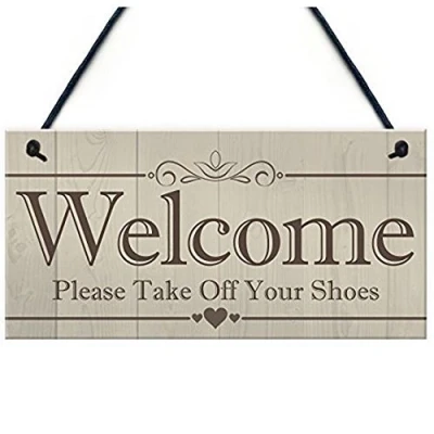 Image of Fliyeong Durable Welcome Please Take Off Your Shoes Hanging Plaque Sign House Porch Decor Gift