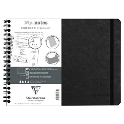Image of Clairefontaine 782431C Age Bag A My.Notes Black Spiral Notebook with Tear Off Margins B5 Landscape 25x19 cm 120 DOT Pages 90 g White Paper Leather Grain Gloss Card Cover