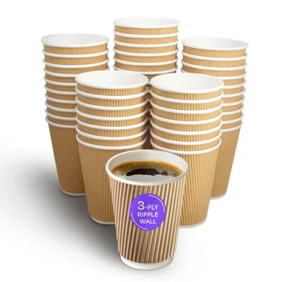Image of We Can Source It Ltd 200 x 12oz Kraft Ripple Cups 3 PLY Disposable Insulated Paper Coffee