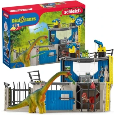 Image of schleich DINOSAURS — 41462 Large Dinosaur Research Station, 72 Piece Playset, Includes 2x Figurines, Researcher and Accessories, Toys for Boys Girls Ages 4+