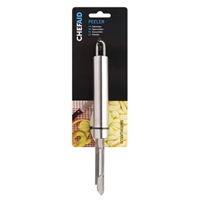 Image of Chef Aid Double Edged Stainless Steel Peeler, Ideal for Removing the Peel and Skin from Fruit Vegetables, Fitted with Easy Store Hanging Loop, Dishwasher Safe, Silver