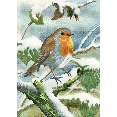 Image of Heritage Crafts Cross Stitch Kit Robin in Winter (Aida)