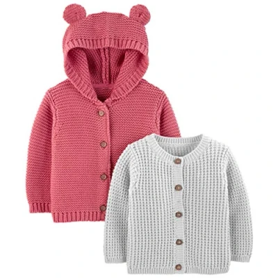 Image of Simple Joys by Carter&#039;s Baby 2 Pack Knit Cardigan Sweaters, Grey/Red, 6 9 Months (Pack of 2)