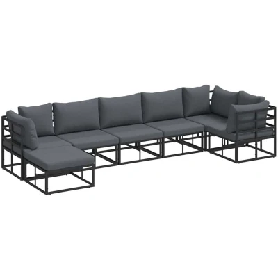 Image of vidaXL Garden Sofa Set with Cushion 7 pcs Black Aluminium