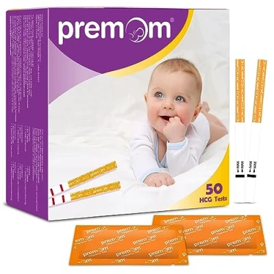 Image of Premom hCG Pregnancy Test Strips: 50 Individually Wrapped Kit Powered by Ovulation Predictor Urine Strips in Bulk
