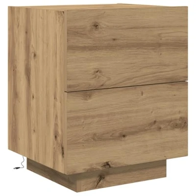 Image of vidaXL Solid Oak Bedside Cabinet/Table Rectangular, Artisan Finish, 2 Drawers, 50 kg Capacity, Suitable for Bedroom/Living Room Use