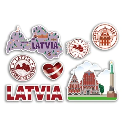 Image of A5 Sticker Sheet Latvia Vinyl Stickers Latvian Landmark Holiday City Country Airport Map Flag Food #77536