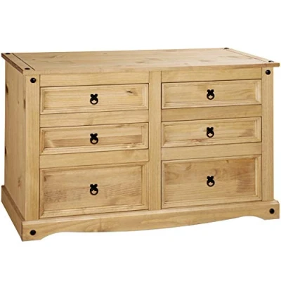 Image of Corona 6 Drawer Chest, Cabinet, Solid Mexican Pine, Sideboard Wide Chest of Drawers