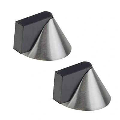 Image of Door Stop Floor Mounted Cone Designer Pattern Satin Stainless Steel 38mm Diameter Pack of 2