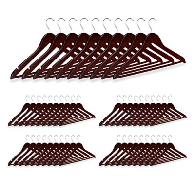 Image of Relaxdays Wooden Clothes Hanger Set of 50, Pants Rail, Skirts, Dresses, Jackets, 360 Swivel Hook, Brown