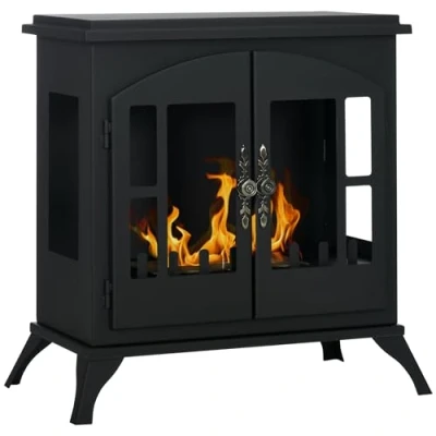 Image of HOMCOM Freestanding Ethanol Fireplace Stove, Bioethanol Fire with Stainless Steel Flame Snuffer, 0.9L Tank, 3 Hours Burning Time for Indoor, Black