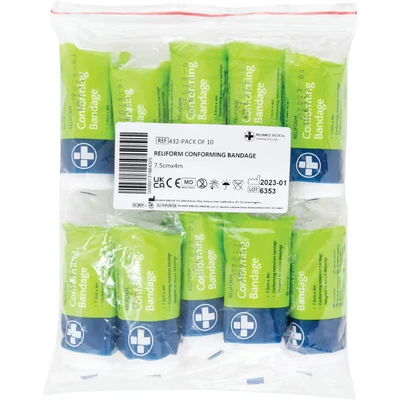 Image of Reliance Medical Reliform Conforming Bandage Strong Adhesive, Tearable by Hand, Versatile Tape for First Aid, Sports and Injury Prevention, 7.5 cm x 10 m, Pack of
