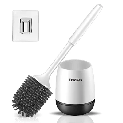 Image of Toilet Brush and Holder Flooring/Wallmounted Braoses Silicone Set Cleaning &amp; Quick Drying Kit for Bathroom (Black)