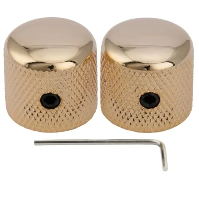 Image of Musiclily Pro 6mm Steel Knurled Telecaster Dome Knobs with Set Screw for Tele Electric Guitar or Precision Bass, Gold (Set of 2)