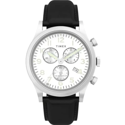 Image of Timex Traditional Mens Black Watch TW2W48100 Leather (archived) One Size